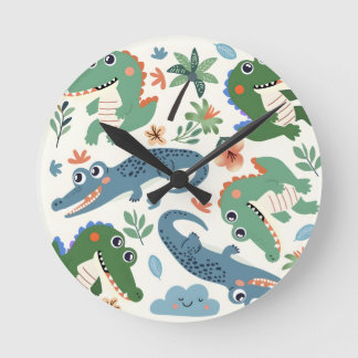 cute crocodile round clock