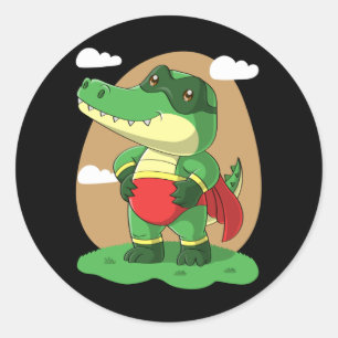 Cute crocodile super hero classic round sticker