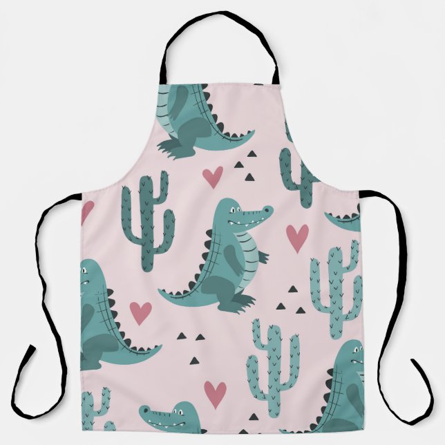 Cute crocodile, vintage alligator pattern. apron (Front)