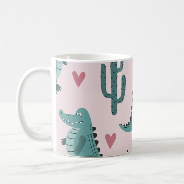 Cute crocodile, vintage alligator pattern. coffee mug (Left)