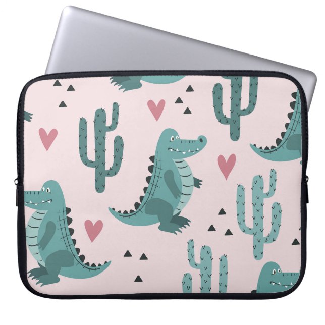 Cute crocodile, vintage alligator pattern. laptop sleeve (Front)