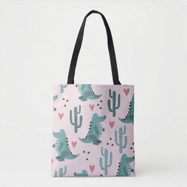 Cute crocodile, vintage alligator pattern. tote bag (Front)