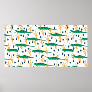 Cute crocodiles seamless pattern. Cartoon animals. Poster