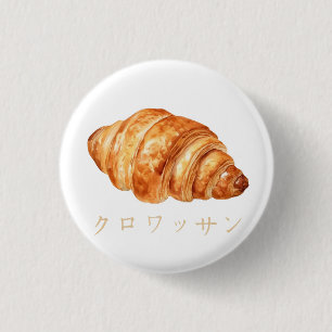 Cute Croissant Japanese Text Design  1 Inch Round Button