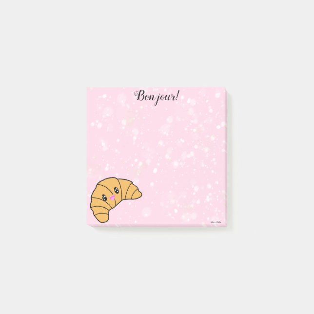 Cute Croissant Pink Sugar Bonjour Paris Kawaii Post-it Notes (Front)