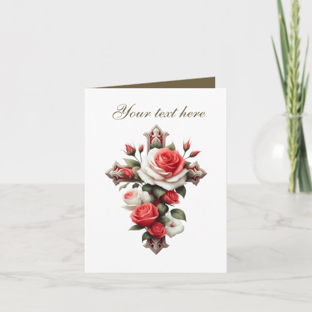 Cute Cross with roses customizable  Card (Front)