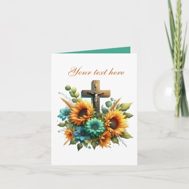 Cute Cross with roses customizable  Card (Front)