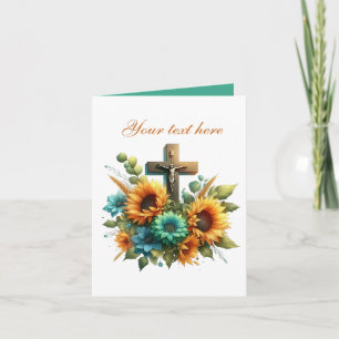 Cute Cross with roses customizable Card