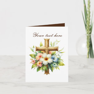 Cute Cross with roses customizable Card