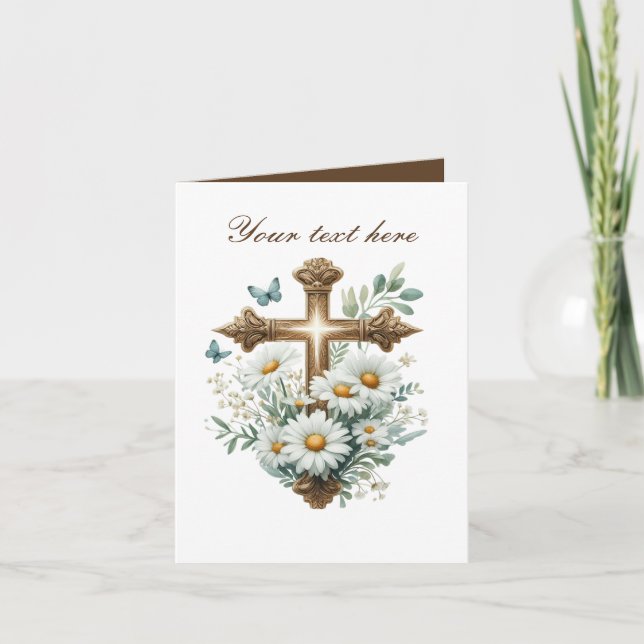 Cute Cross with roses customizable  Card (Front)