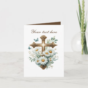 Cute Cross with roses customizable Card