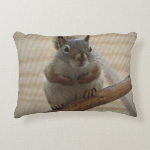 Cute Crouching Squirrel on Branch Accent Pillow