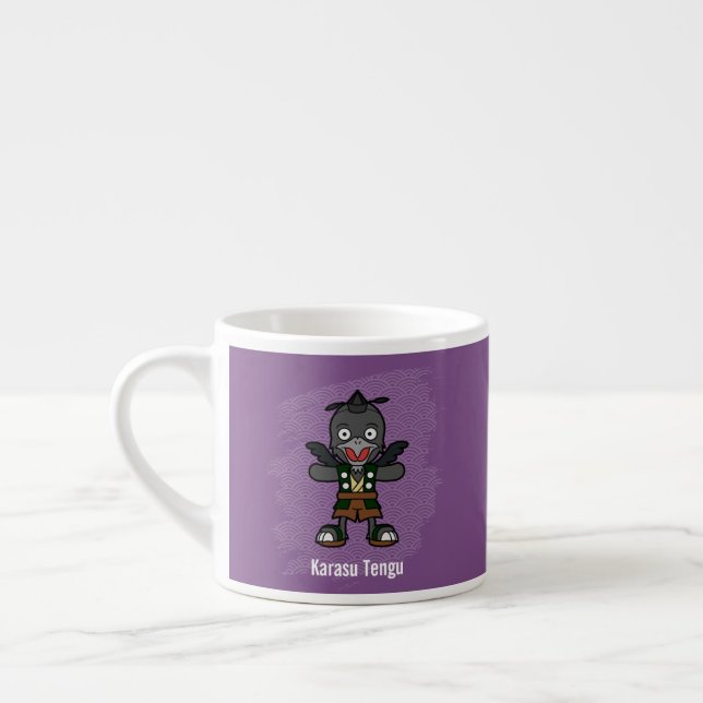 Cute Crow Tengu Yokai- Japanese Folklore Espresso Cup (Left)
