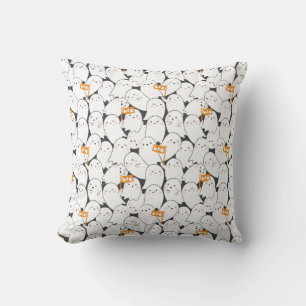 Cute Crowded Ghosts with Boo flags Throw Pillow