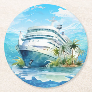 Cute cruise ship beach party round paper coaster