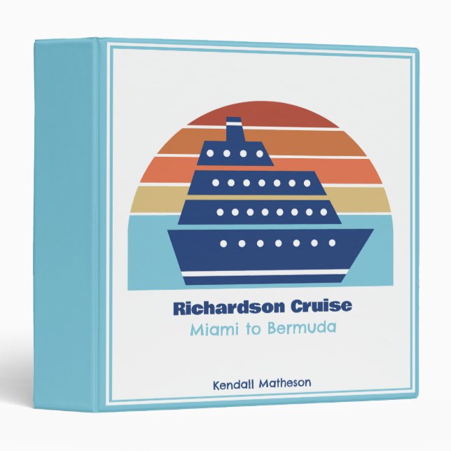 Cute Cruise Ship Family Trip Sunset Personalized Binder (Front/Spine)