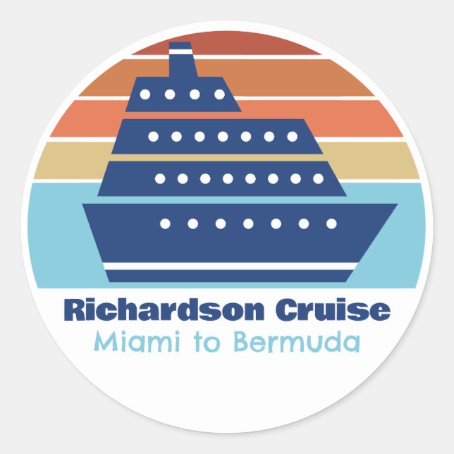 Cute Cruise Ship Family Trip Sunset Personalized Classic Round Sticker (Front)