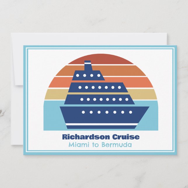 Cute Cruise Ship Family Trip Sunset Personalized Invitation (Front)