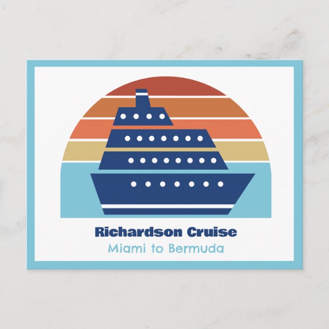 Cute Cruise Ship Family Trip Sunset Personalized Postcard (Front)