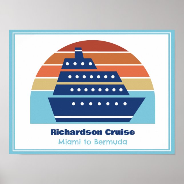 Cute Cruise Ship Family Trip Sunset Personalized Poster (Front)