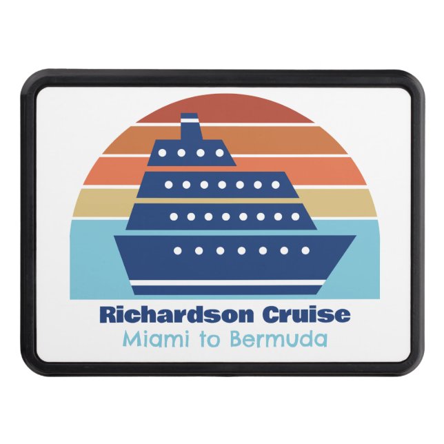 Cute Cruise Ship Family Trip Sunset Personalized Trailer Hitch Cover (Front)