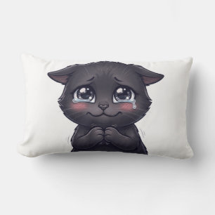 Cute Crying Black Cat Begging Canvas Wall Art Lumbar Pillow