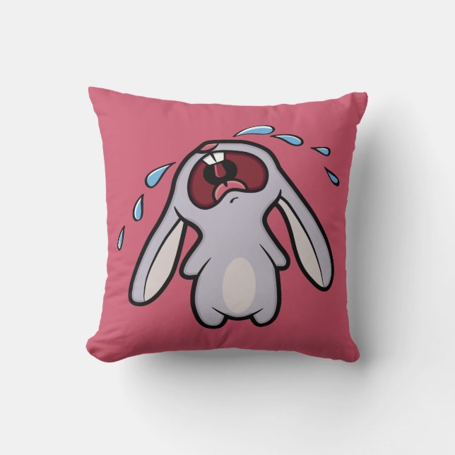 Cute Crying Bunny Reversible Throw Pillow (Front)