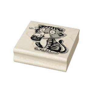 Cute Crying Cat Rubber Stamp