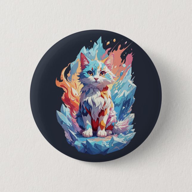 Cute Crystal Fantasy Cat Design 2 Inch Round Button (Front)
