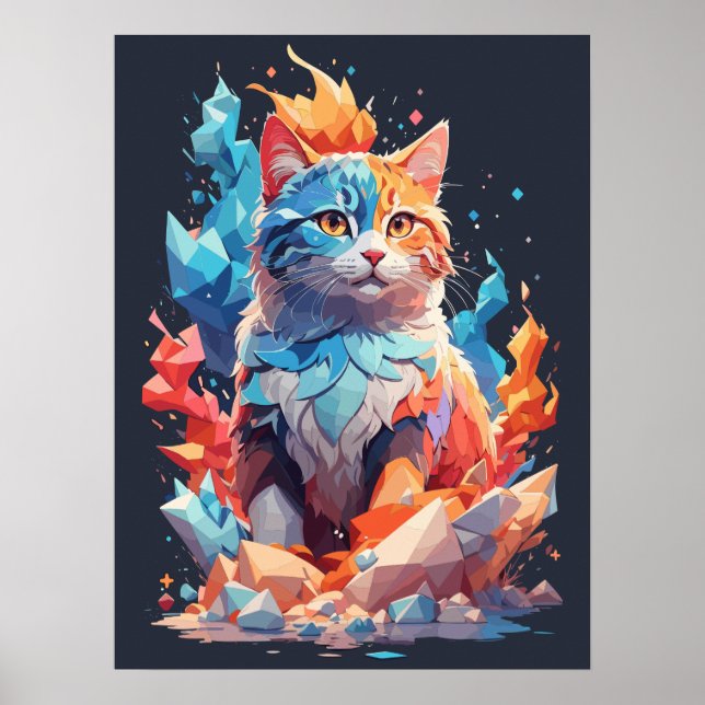 Cute Crystal Fantasy Cat Design Poster (Front)