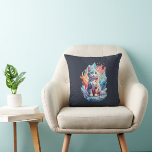 Cute Crystal Fantasy Cat Design Throw Pillow