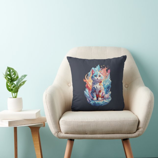 Cute Crystal Fantasy Cat Design Throw Pillow (Chair)