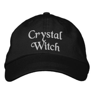 Cute Crystal Witch Quote Beige Black Embroidered Hat