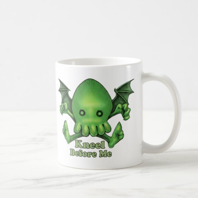 Cute Cthulhu Chibi Kneel Before Me Coffee Mug (Right)