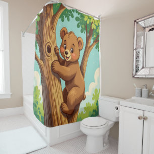 Cute cub bear climbing a tree