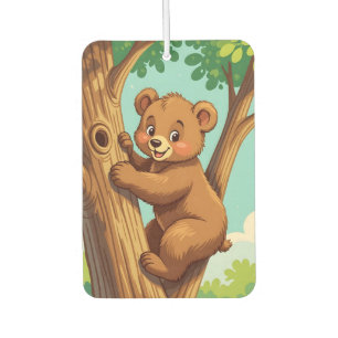 Cute cub bear climbing a tree air freshener