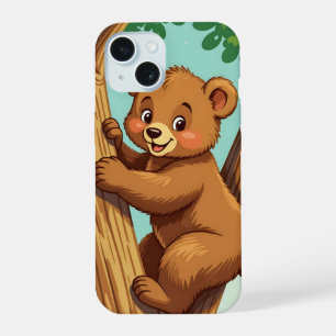 Cute cub bear climbing a tree iPhone 15 case