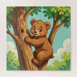 Cute cub bear climbing a tree jigsaw puzzle