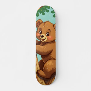 Cute cub bear climbing a tree skateboard