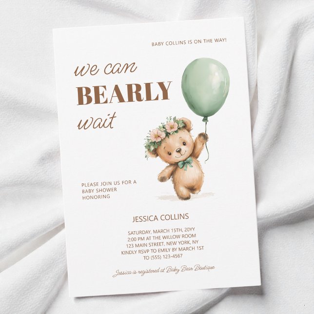 Cute Cub Teddy Bear We Can Bearly Wait Baby Shower Invitation (Cute Cub Teddy Bear We Can Bearly Wait Baby Shower Invitation)