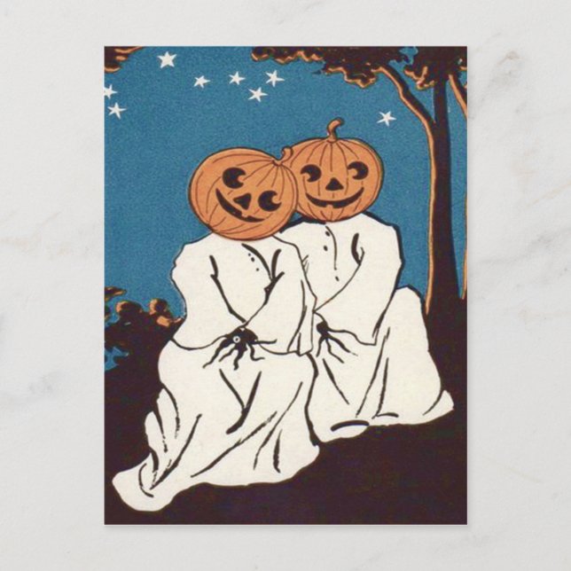 Cute Cuddle Pumpkin Jack O' Lantern Ghost Postcard (Front)