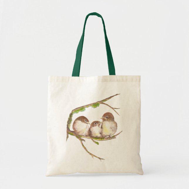 Cute Cuddling Family of Sparrows, Bird, Nature Tote Bag (Front)