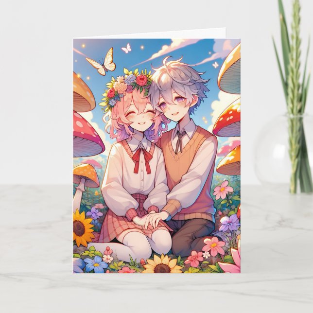 Cute Cuddly Anime Couple | Love You Boo Card (Front)