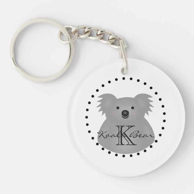 Cute Cuddly Australia Baby Koala Bear Monogram Keychain (Front)