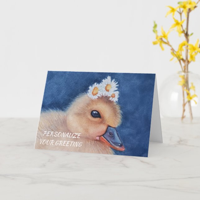 Cute Cuddly Baby Duckling Customizable Card (Yellow Flower)
