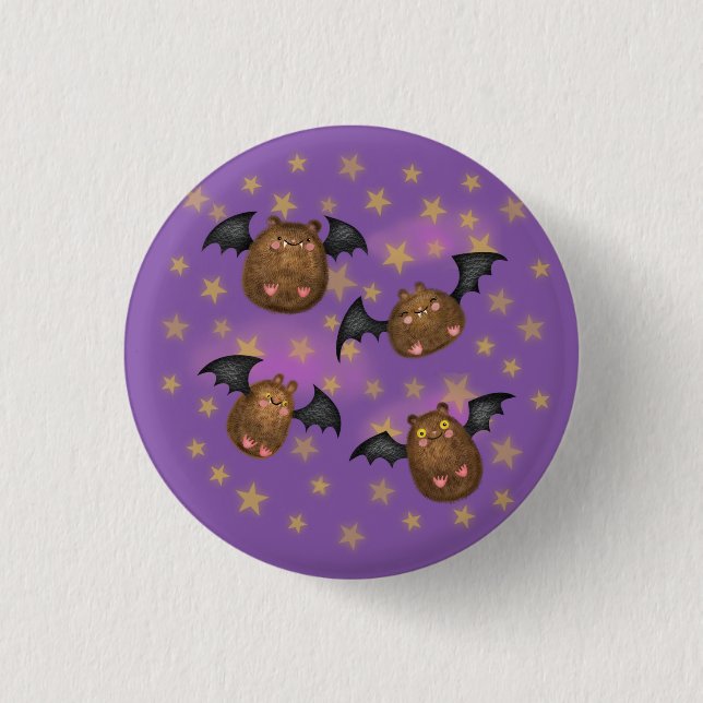 Cute, cuddly bat round badge 1 inch round button (Front)
