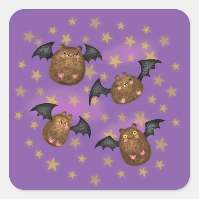 Cute, cuddly bat square stickers (Front)