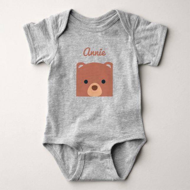 Cute Cuddly Brown Bear Custom Name | Bodysuit (Front)