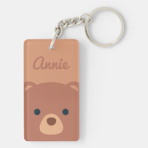 Cute Cuddly Brown Bear Custom Name Keychain