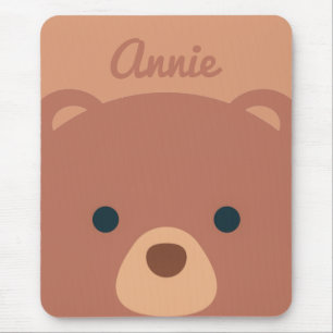 Cute Cuddly Brown Bear Custom Name Mouse Pad